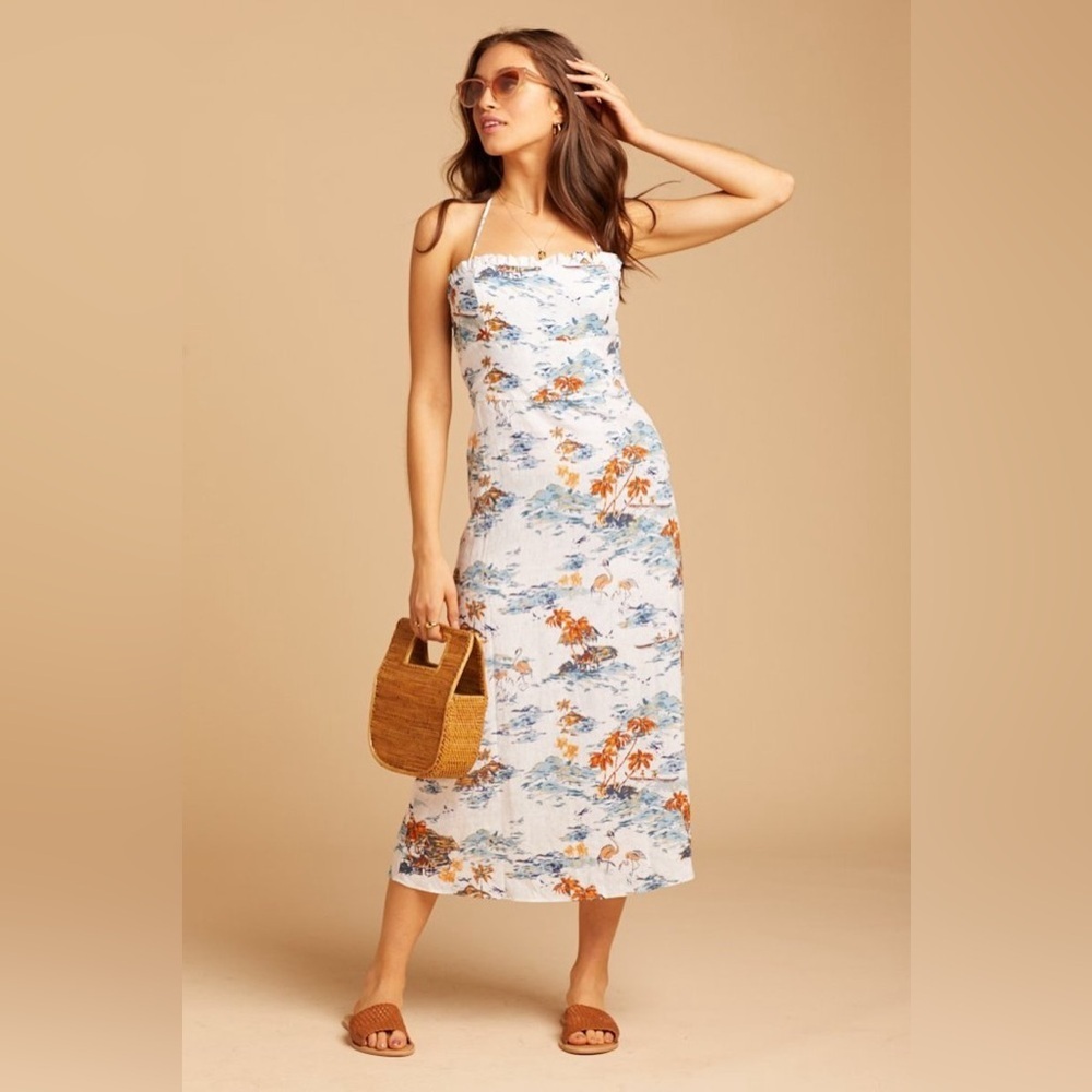 Free People Beach Party Dress, Tropical Linen Vacation Size 6 - Picture 3 of 16